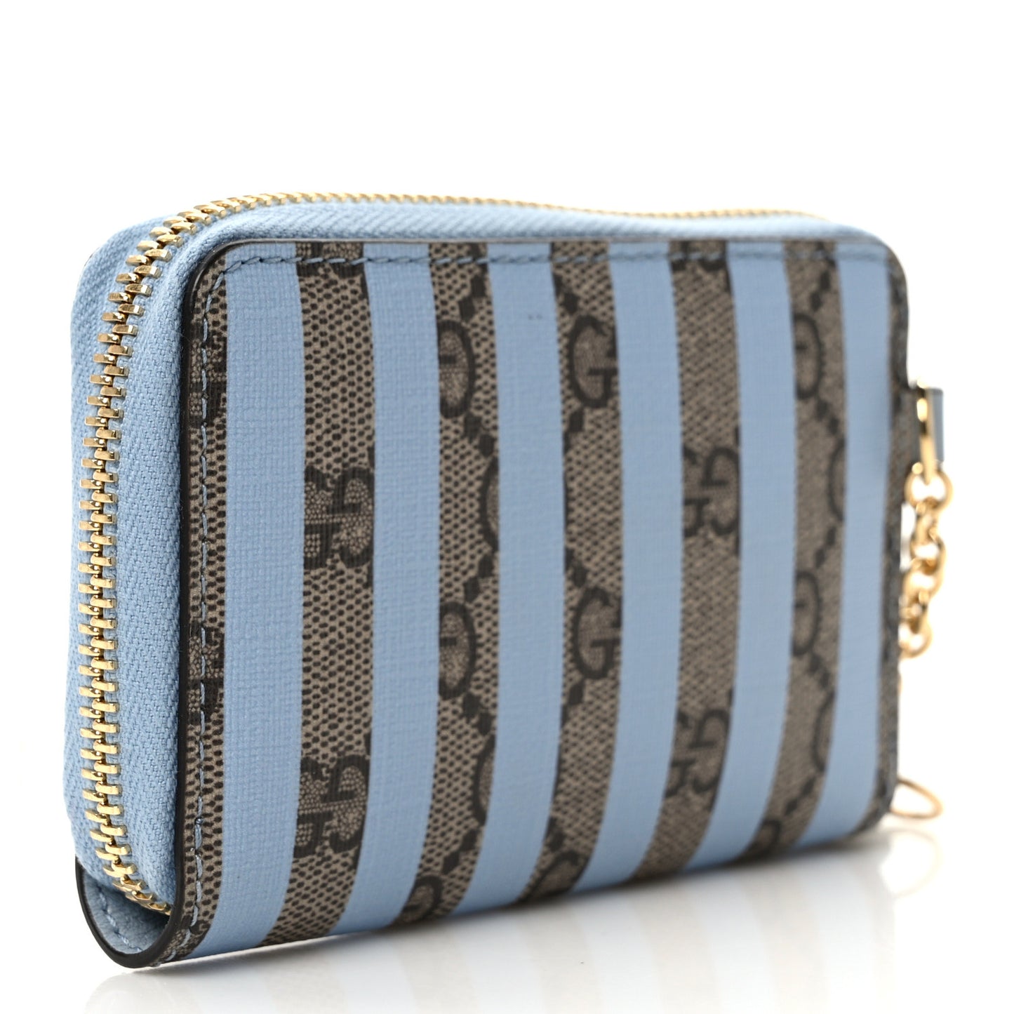 GG Supreme Monogram Vitello Eclipse Enamel Striped GG Key Card Case Beige Ebony Paradise Cloud