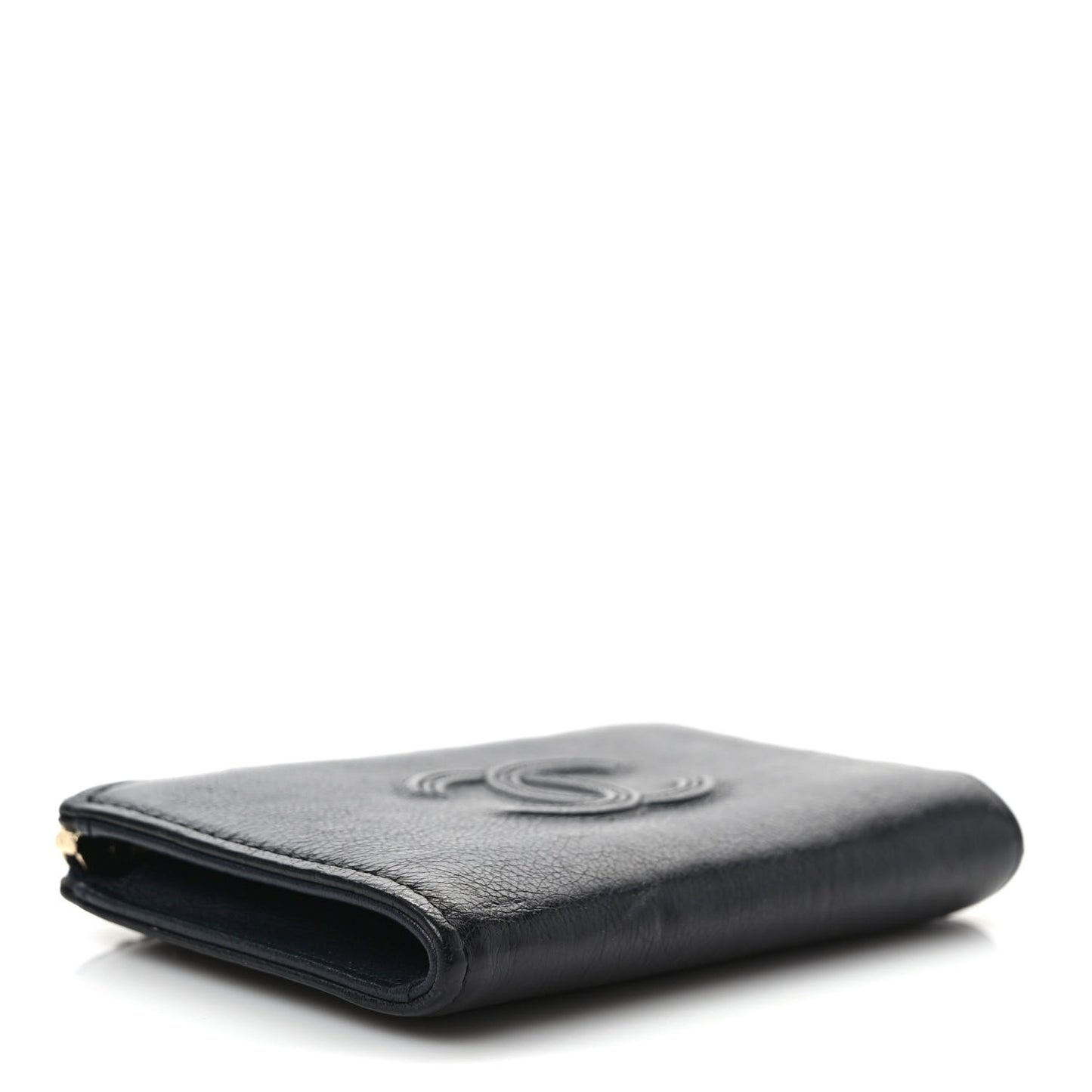 Calfskin Chain Embossed CC Key Holder Case Black