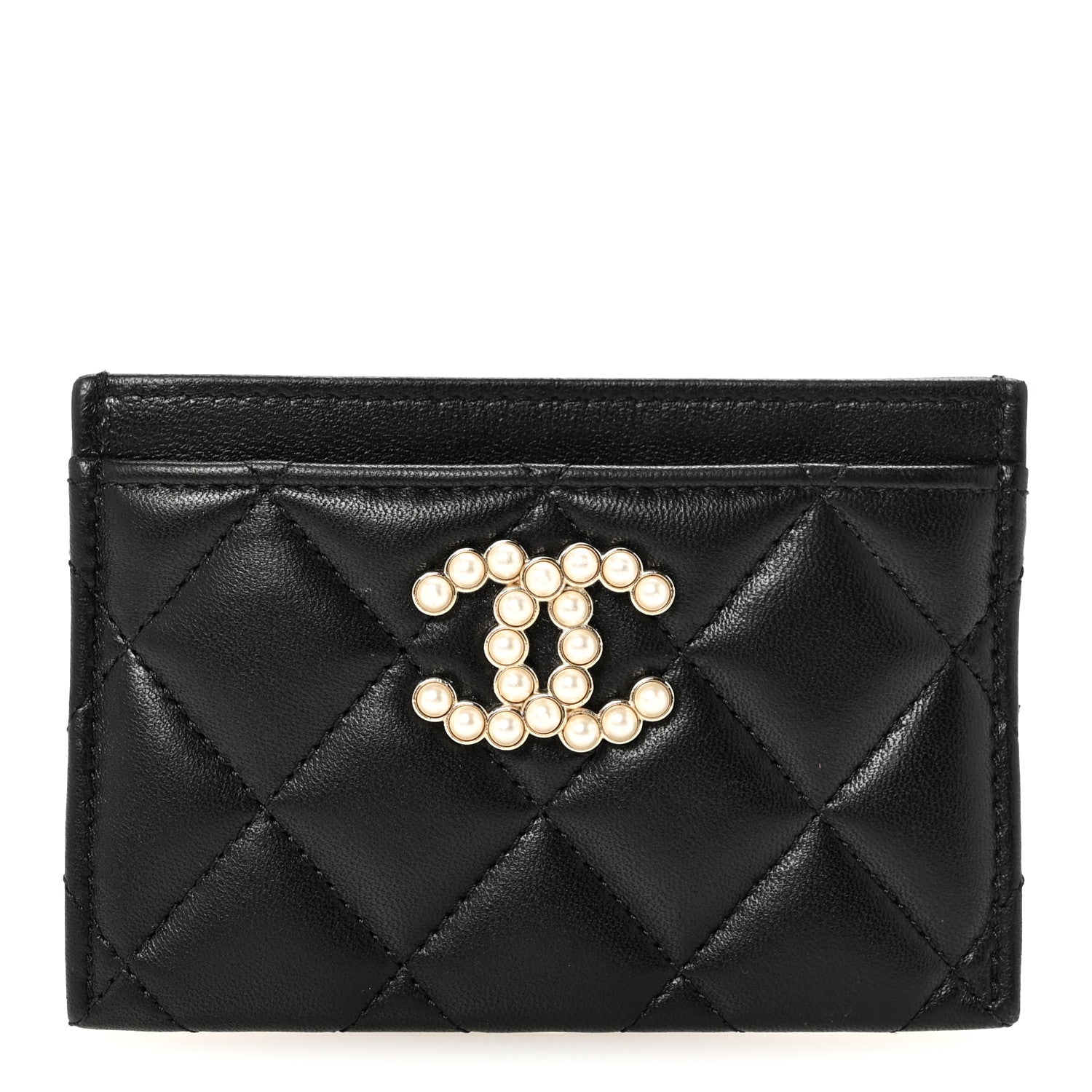 Chanel Lambskin Quilted Pearl CC Chanel Card Holder Black 1 of 9