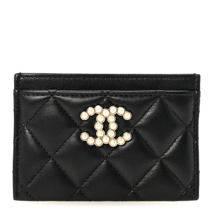 Chanel Lambskin Quilted Pearl CC Chanel Card Holder Black 1 of 9