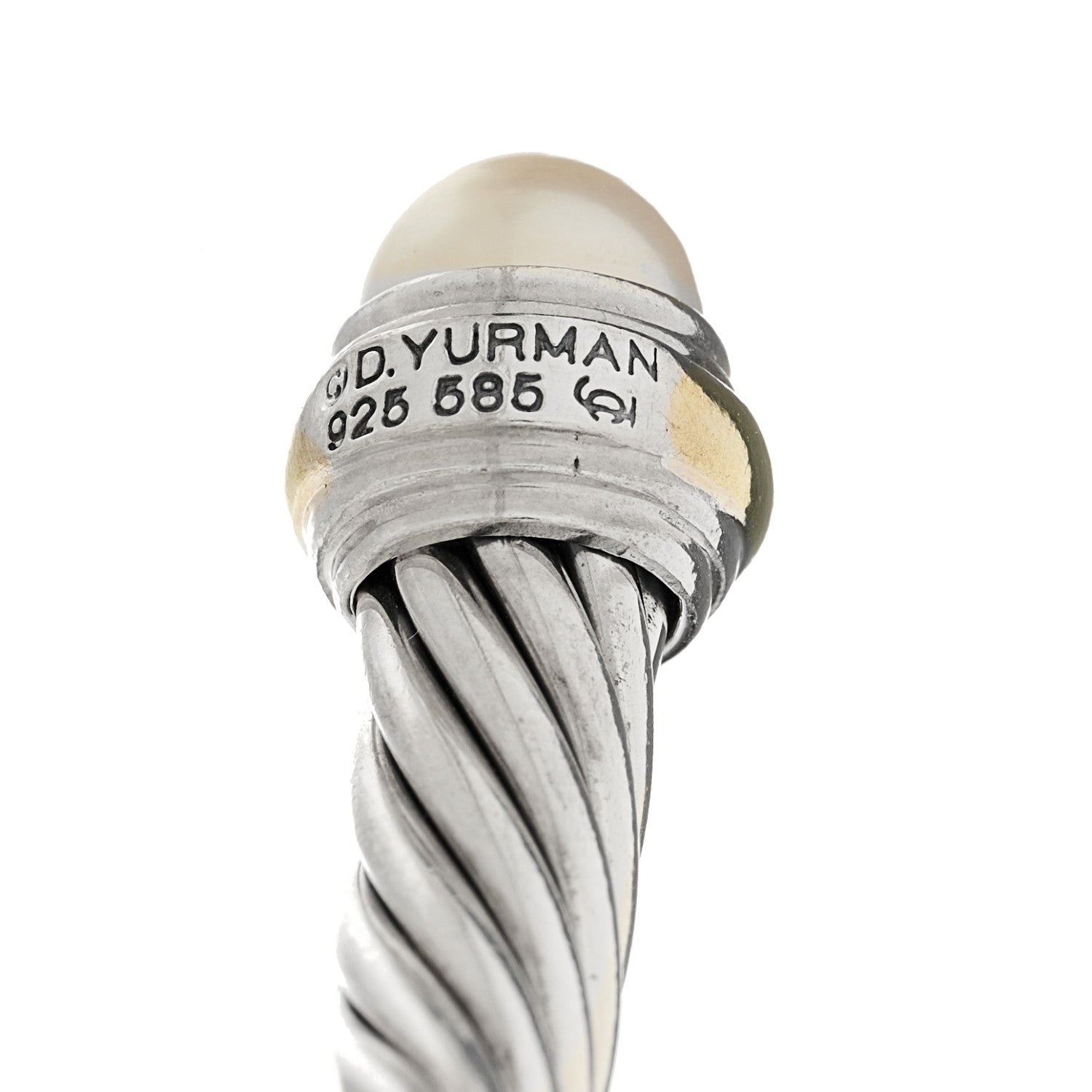 David Yurman Sterling Silver 18K Yellow Gold Pearl 7mm Cable Classics Bracelet 3 of 3