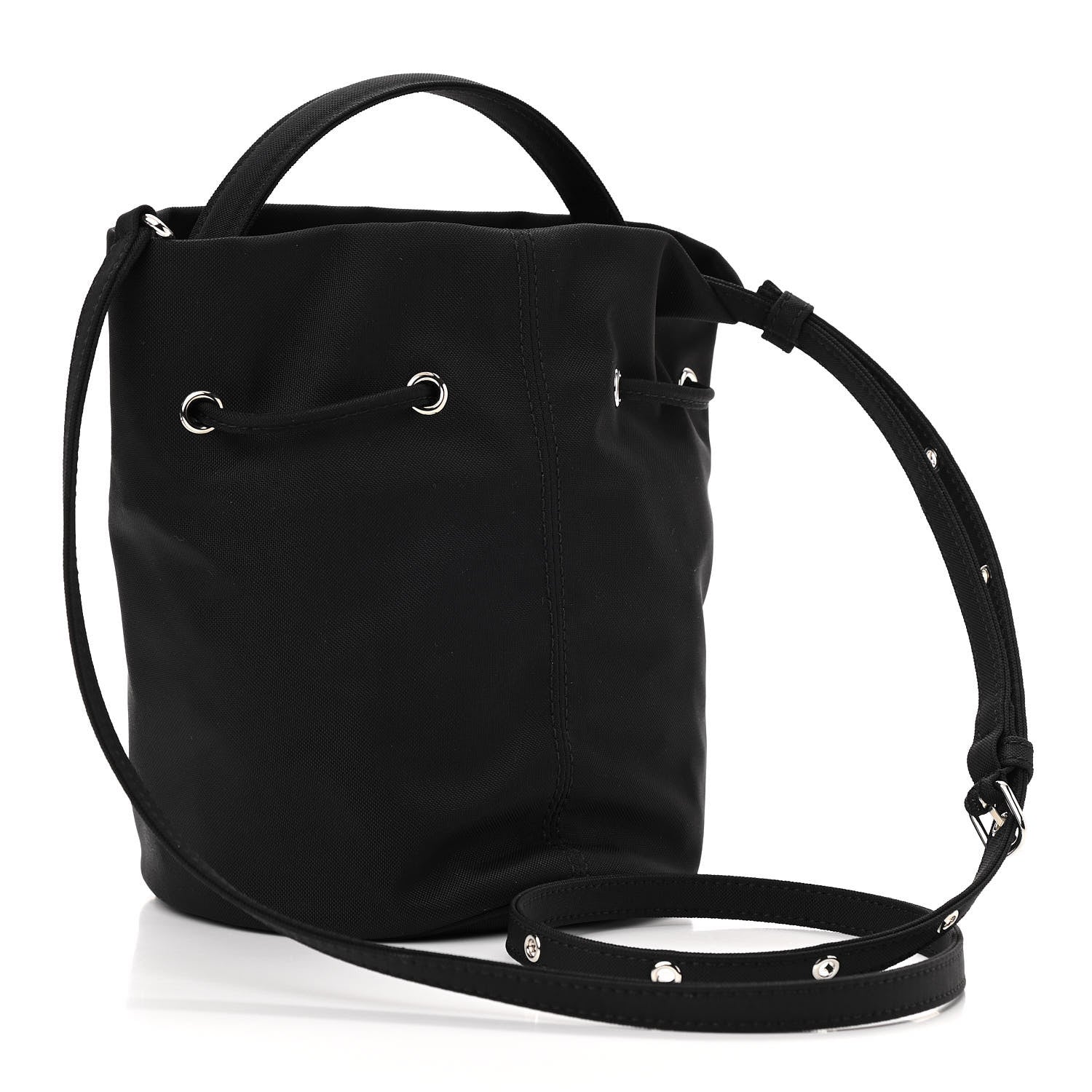 Balenciaga Recycled Sport Nylon Logo Embroidered Wheel Drawstring Bucket Bag Black White 3 of 10