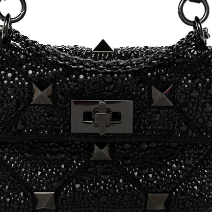 Valentino Garavani Crystal Suede Lacquer Monochrome Medium Roman Stud Shoulder Bag Black 7 of 10