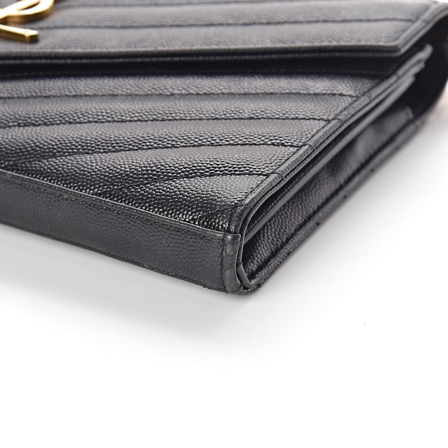 Saint Laurent Grain De Poudre Matelasse Chevron Monogram Chain Wallet Black 12 of 14