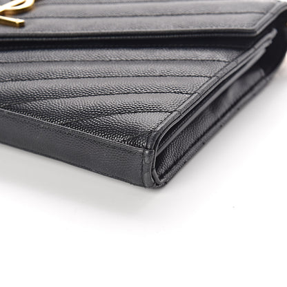 Saint Laurent Grain De Poudre Matelasse Chevron Monogram Chain Wallet Black 12 of 14
