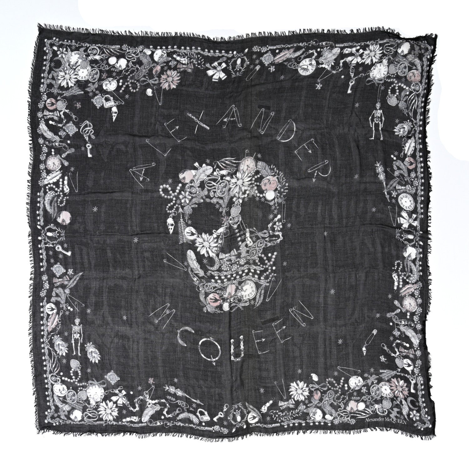 Alexander McQueen Modal Jewelled Skull Scarf Black Multicolor 1 of 5