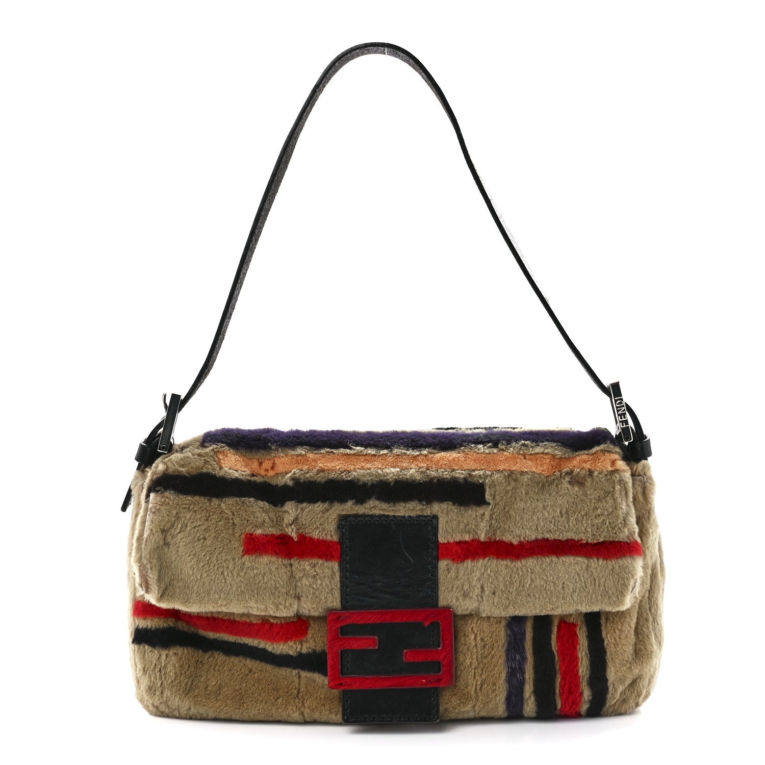 Fendi Rabbit Fur Striped Baguette Multicolor 1 of 9