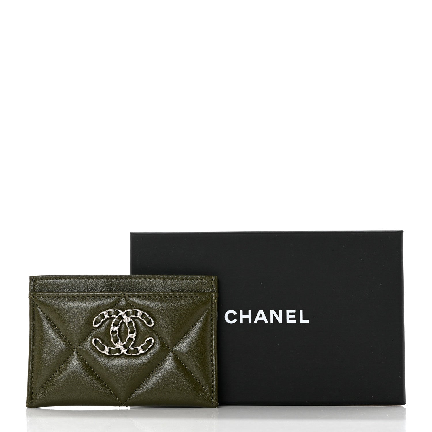 Chanel Lambskin Quilted Chanel 19 Card Holder Khaki 9 of 9