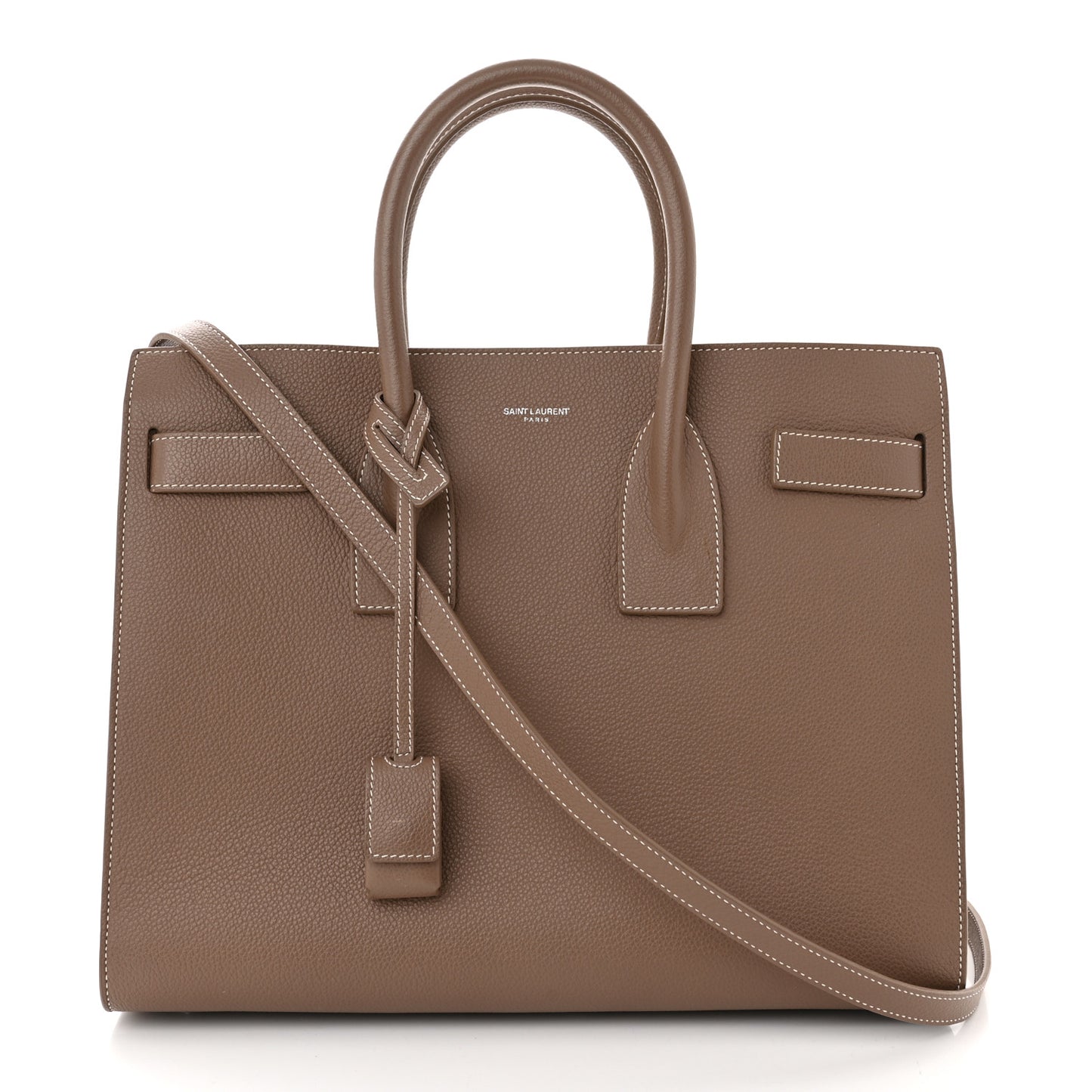 Grained Calfskin Topstitch Small Classic Sac De Jour Taupe