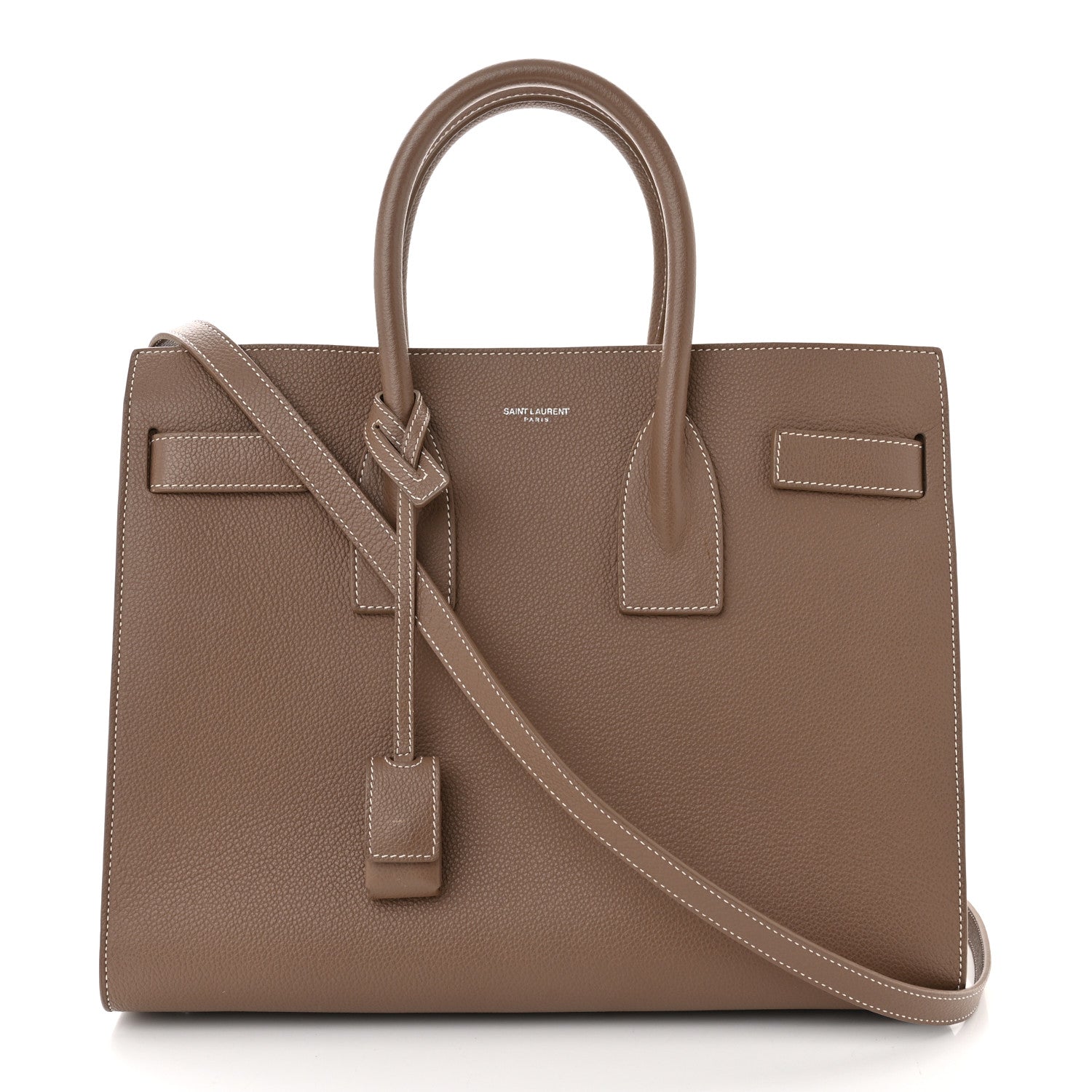 Saint Laurent Grained Calfskin Topstitch Small Classic Sac De Jour Taupe 3 of 10