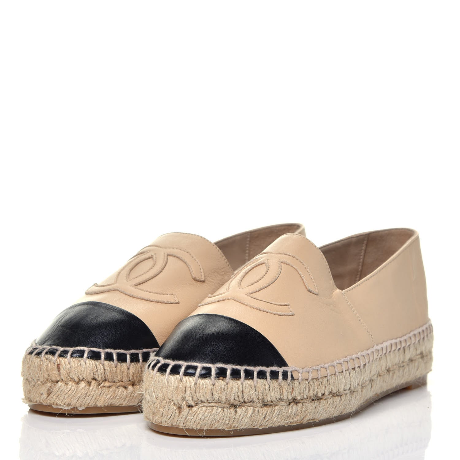 Chanel Lambskin CC Espadrilles 37 Beige Black 3 of 9