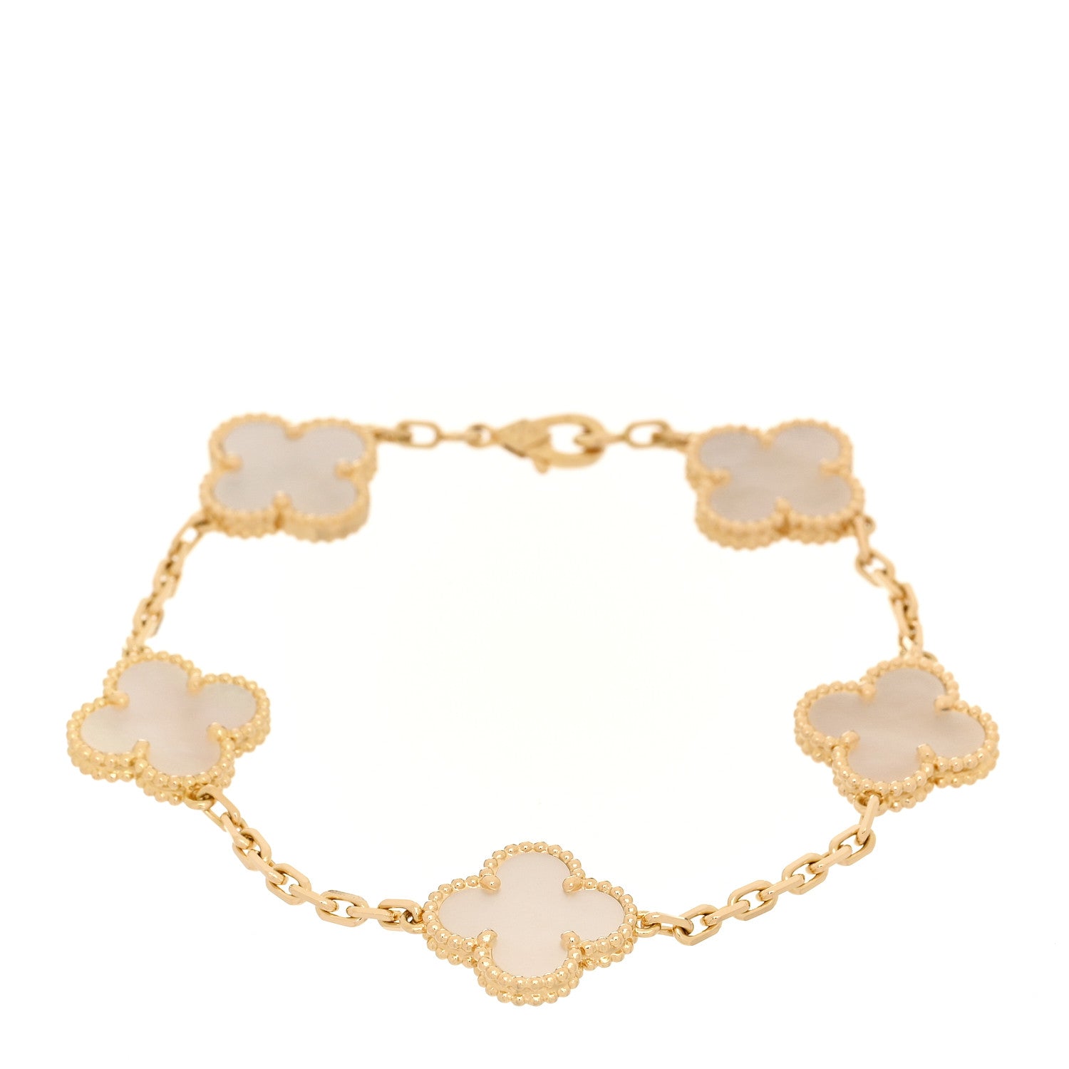 Van Cleef & Arpels 18K Yellow Gold Mother of Pearl 5 Motifs Vintage Alhambra Bracelet 1 of 6