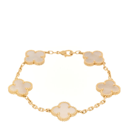 Van Cleef & Arpels 18K Yellow Gold Mother of Pearl 5 Motifs Vintage Alhambra Bracelet 1 of 6