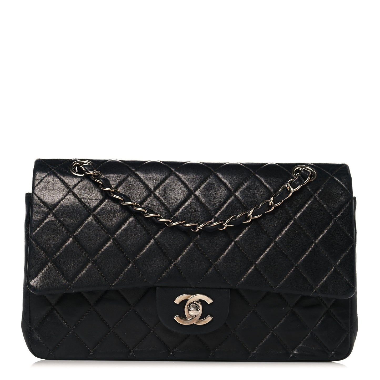 Lambskin Quilted Medium Double Flap Black