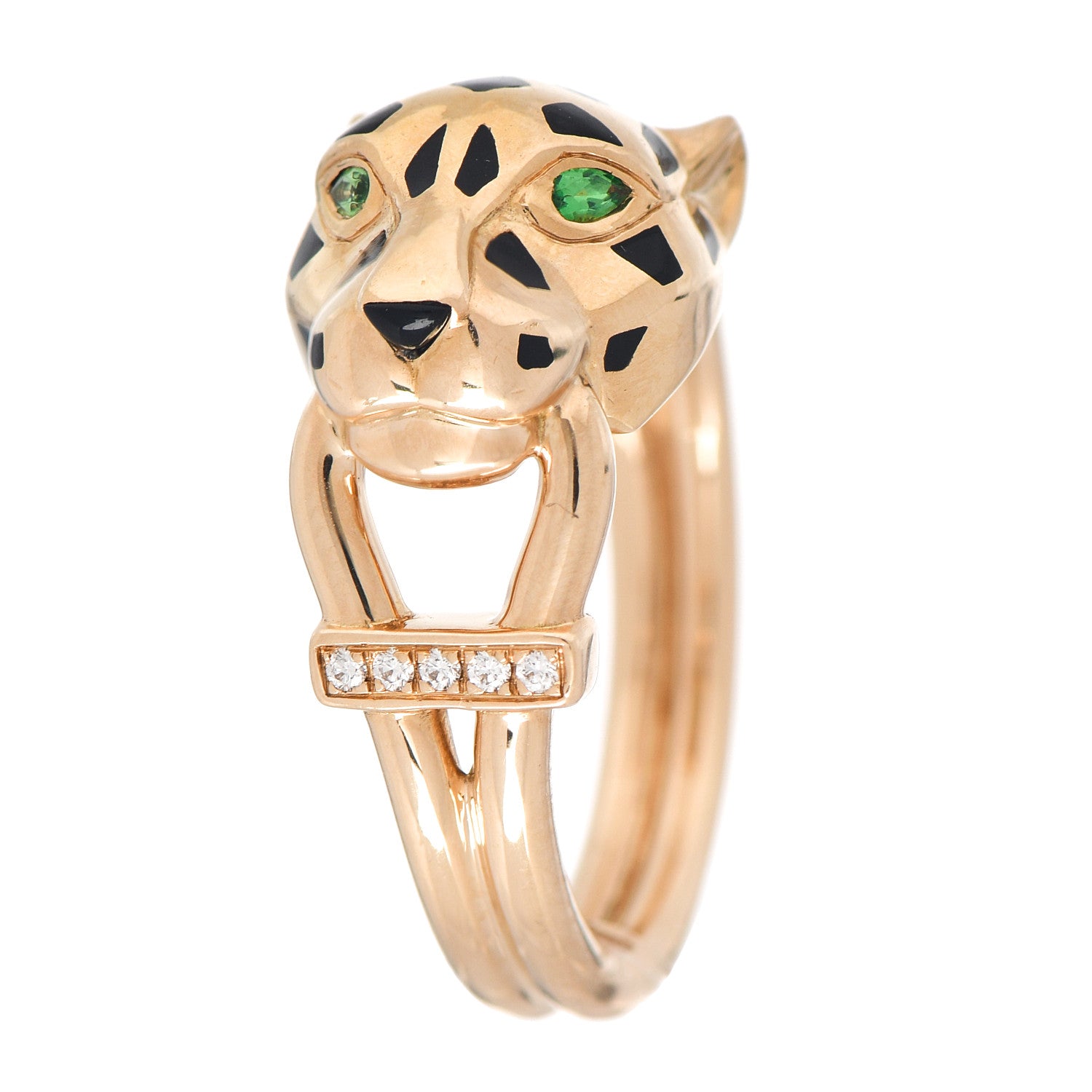Cartier 18K Yellow Gold Diamond Black Lacquer Tsavorite Panthere De Cartier Ring 53 6.5 1 of 6