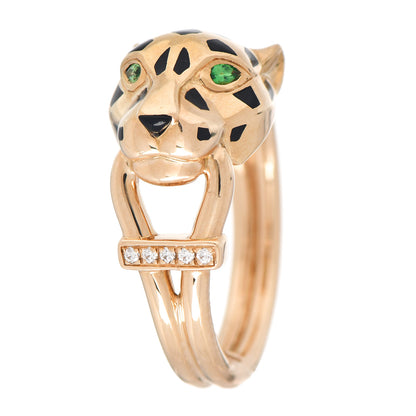 Cartier 18K Yellow Gold Diamond Black Lacquer Tsavorite Panthere De Cartier Ring 53 6.5 1 of 6