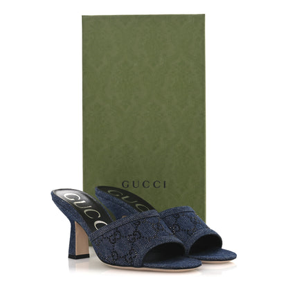 Gucci Denim Crystal GG Monogram Mules 36.5 Blue 11 of 11