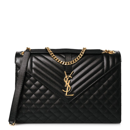 Saint Laurent Grain De Poudre Textured Mixed Matelasse Large Triquilt Monogram Satchel Black 1 of 11