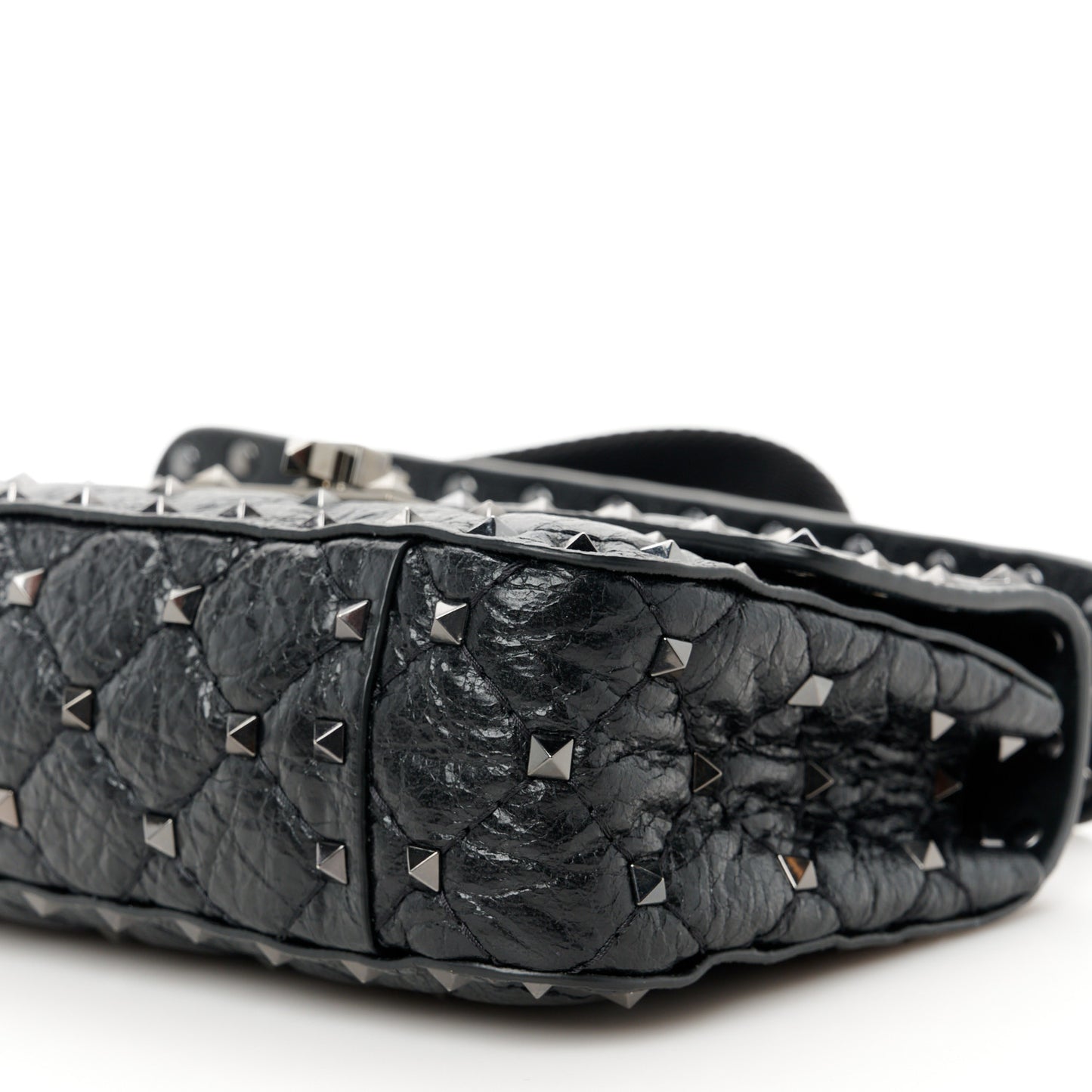 Lambskin Small Rockstud Spike Shoulder Bag Black