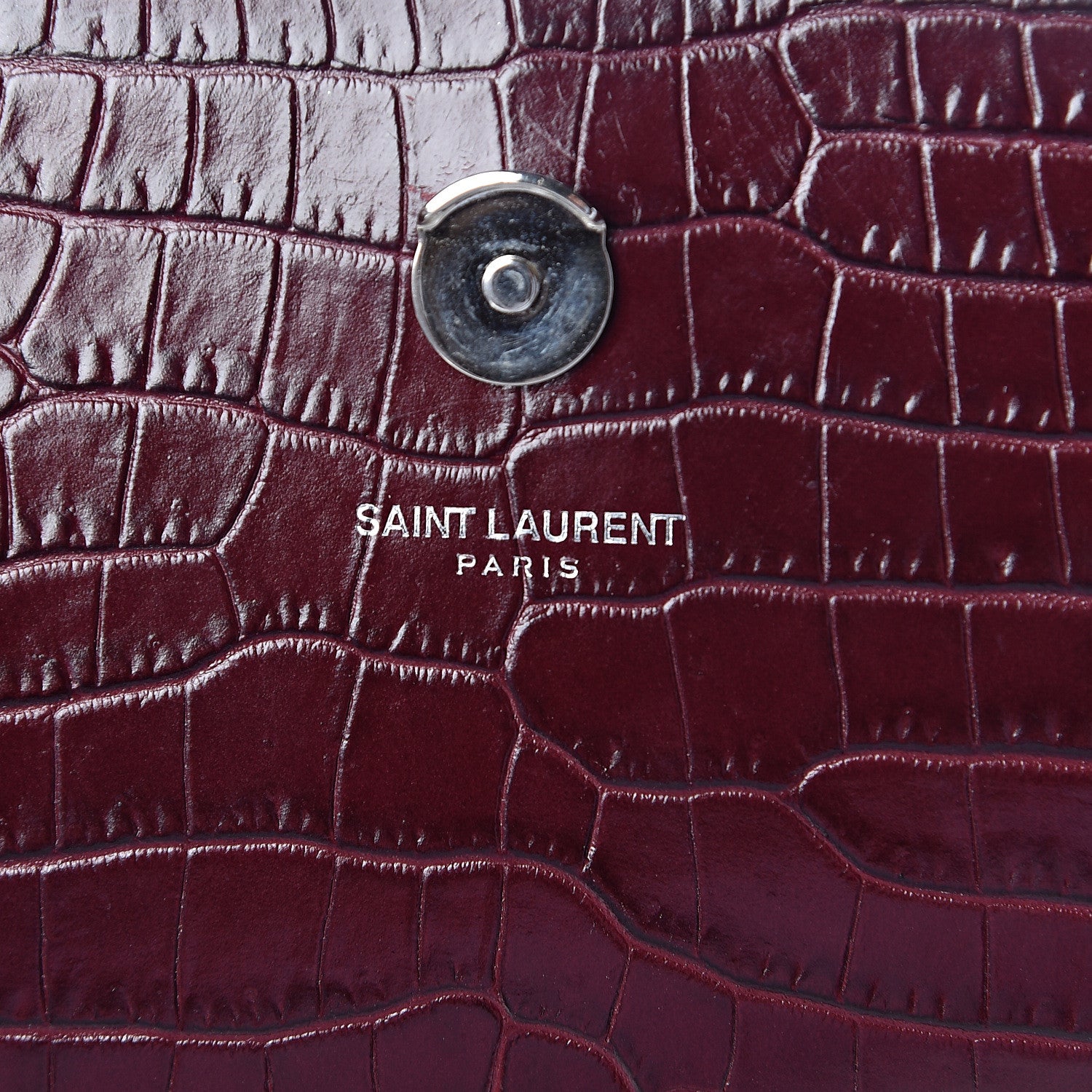 Saint Laurent Calfskin Crocodile Embossed Medium Classic Monogram Kate Tassel Satchel Dark Red 6 of 10