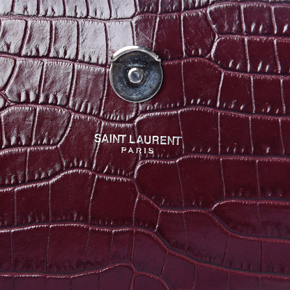 Saint Laurent Calfskin Crocodile Embossed Medium Classic Monogram Kate Tassel Satchel Dark Red 6 of 10