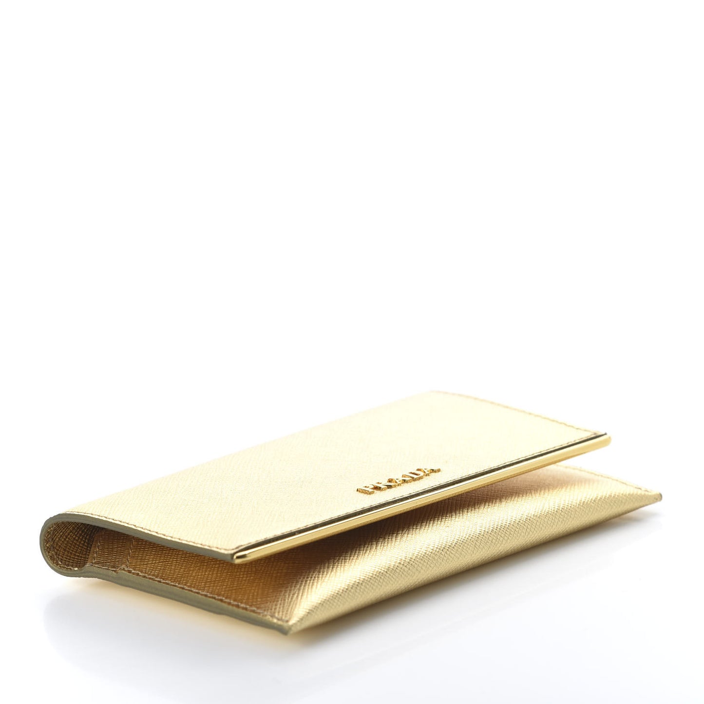 Saffiano Metal Bar Flap Wallet Platino