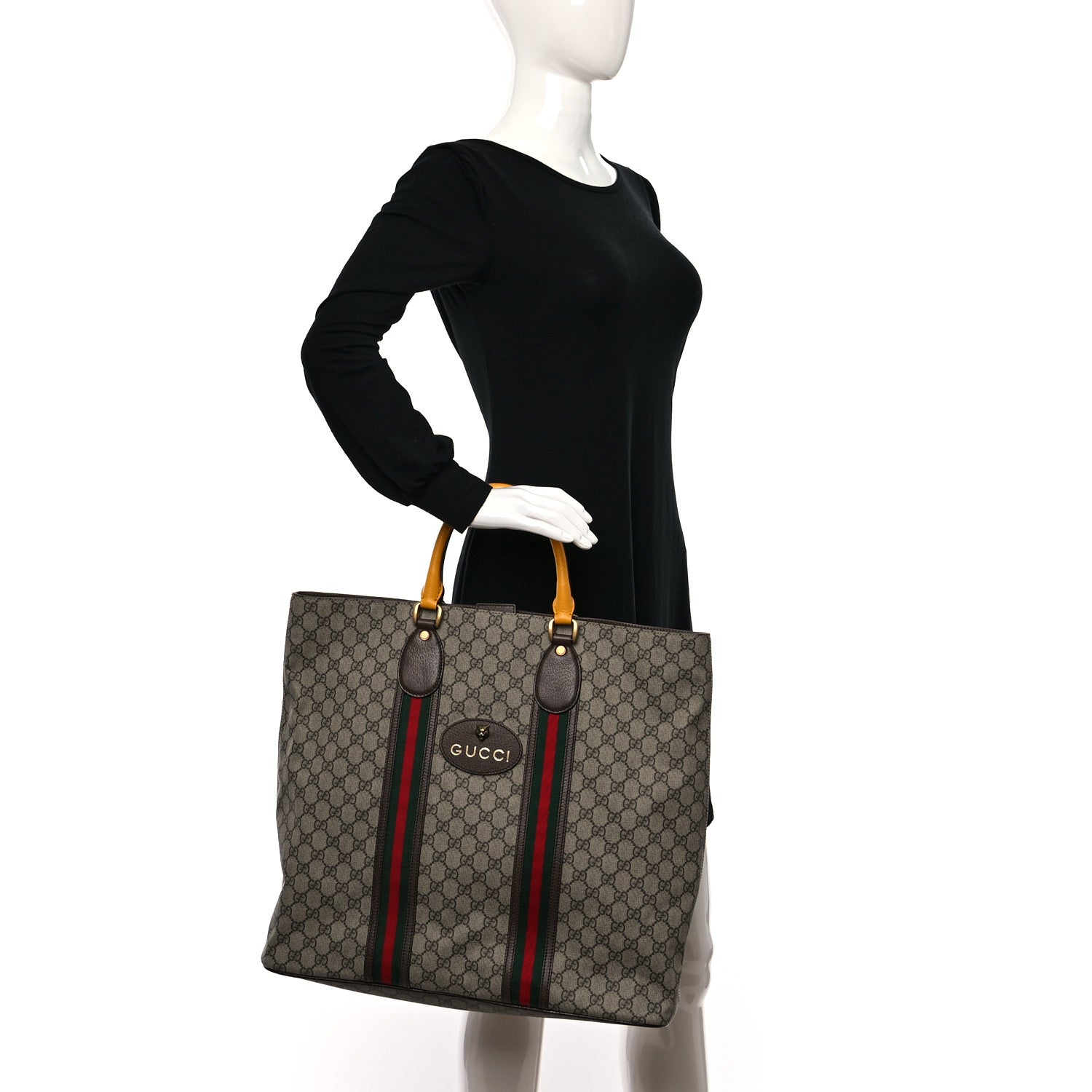 Gucci GG Supreme Monogram Web Neo Vintage Tote Beige New Acero Crop 2 of 9