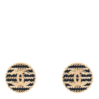 Chanel Metal Chain CC Round Clip On Earrings Gold Blue Golden Blue 1 of 5