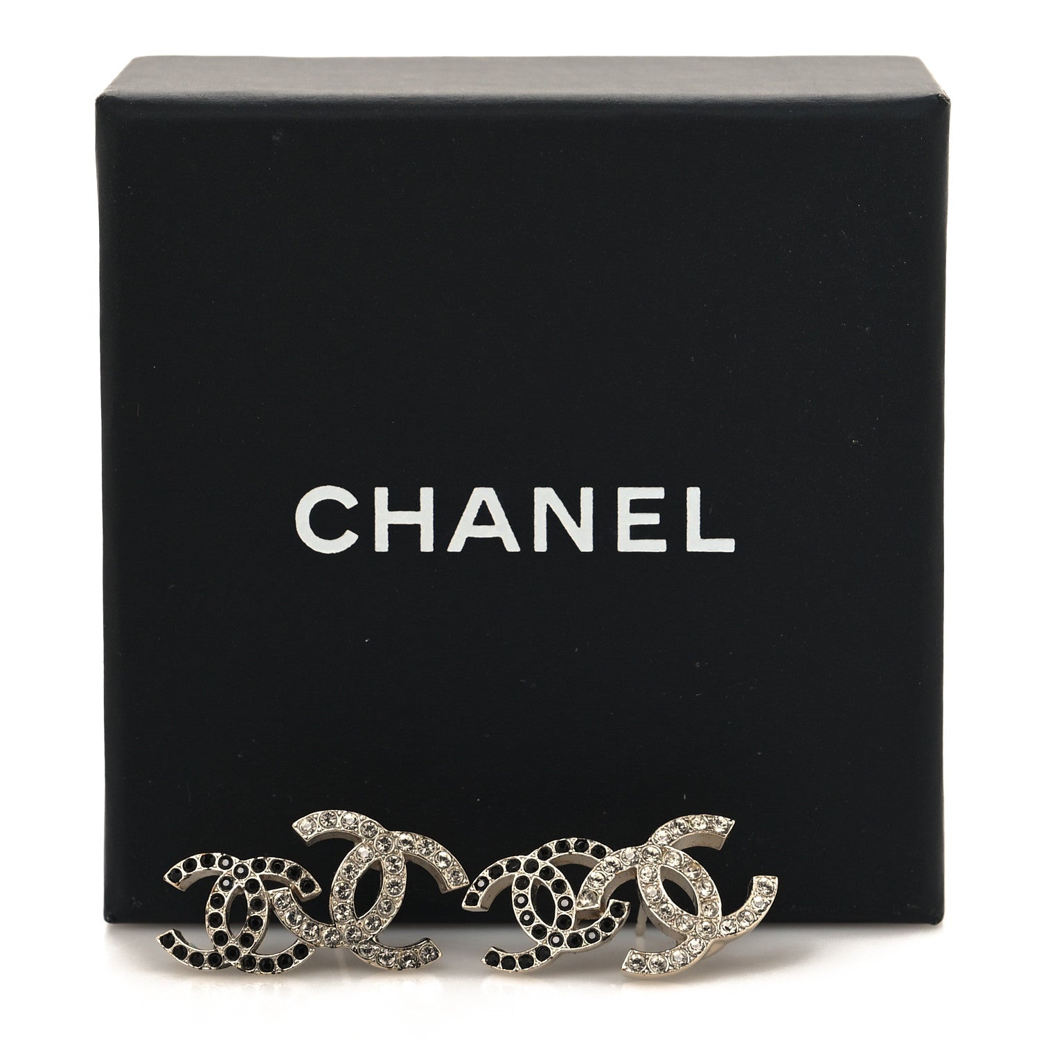 Chanel Crystal Double CC Earrings Gold Black 6 of 6