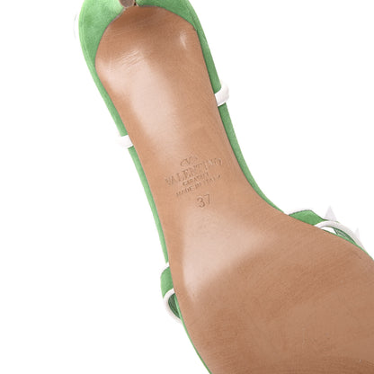 Valentino Garavani Suede Free Rockstud Crisscross Ankle Strap Low Heel Sandals 37 Peppermint White 6 of 7