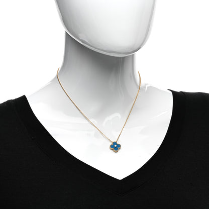 Van Cleef & Arpels 18K Yellow Gold Diamond Celestial Blue Sevres Porcelain Vintage Alhambra Pendant Necklace 2 of 6