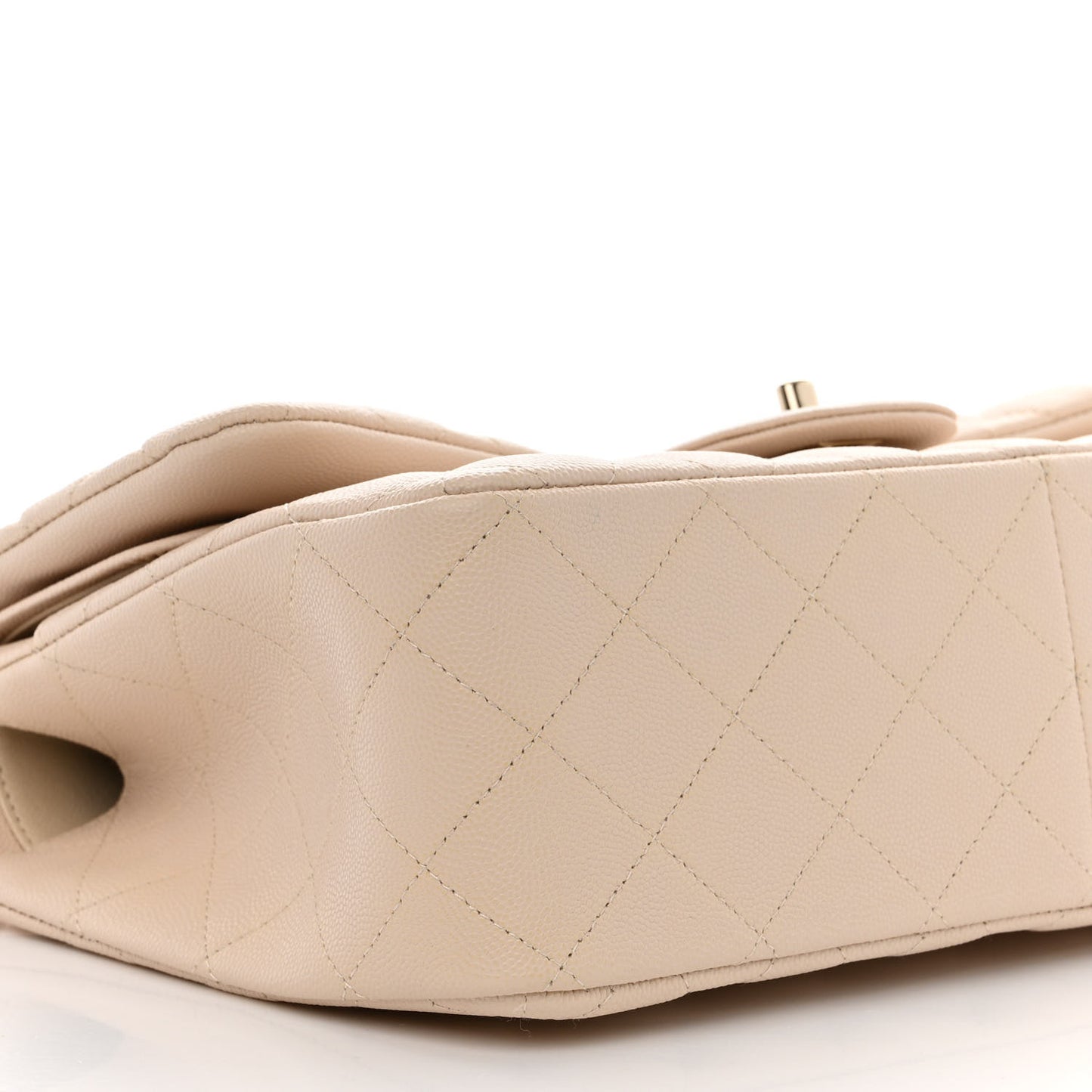 Caviar Quilted Jumbo Double Flap Light Beige