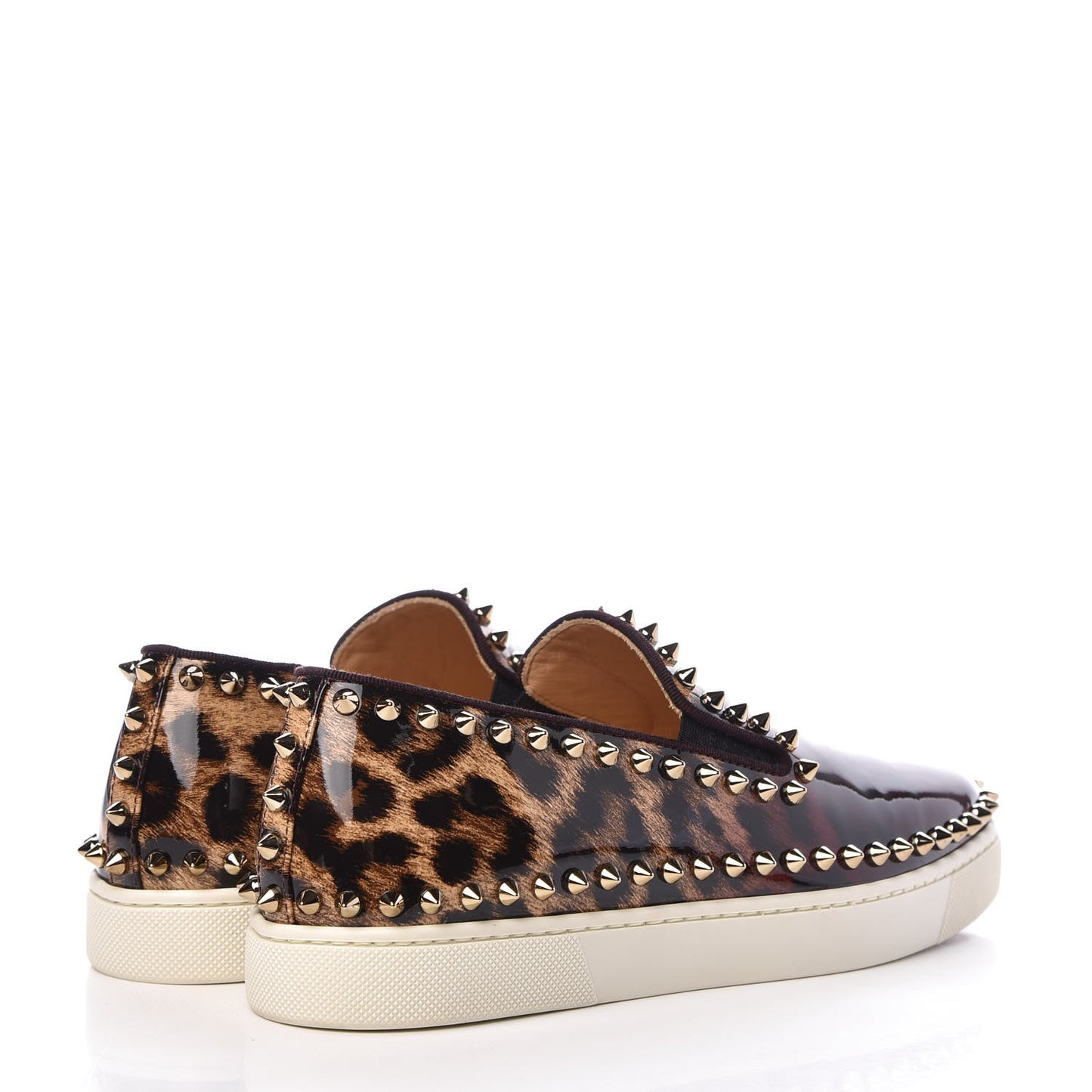 Patent Degrade Leopard Studded Womens Pik Boat Flat Loafers 37 Bronze