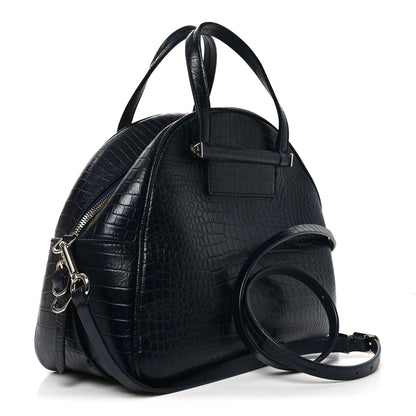 Jimmy Choo Calfskin Crocodile Embossed Small Varenne Bowling Bag Navy 3 of 9