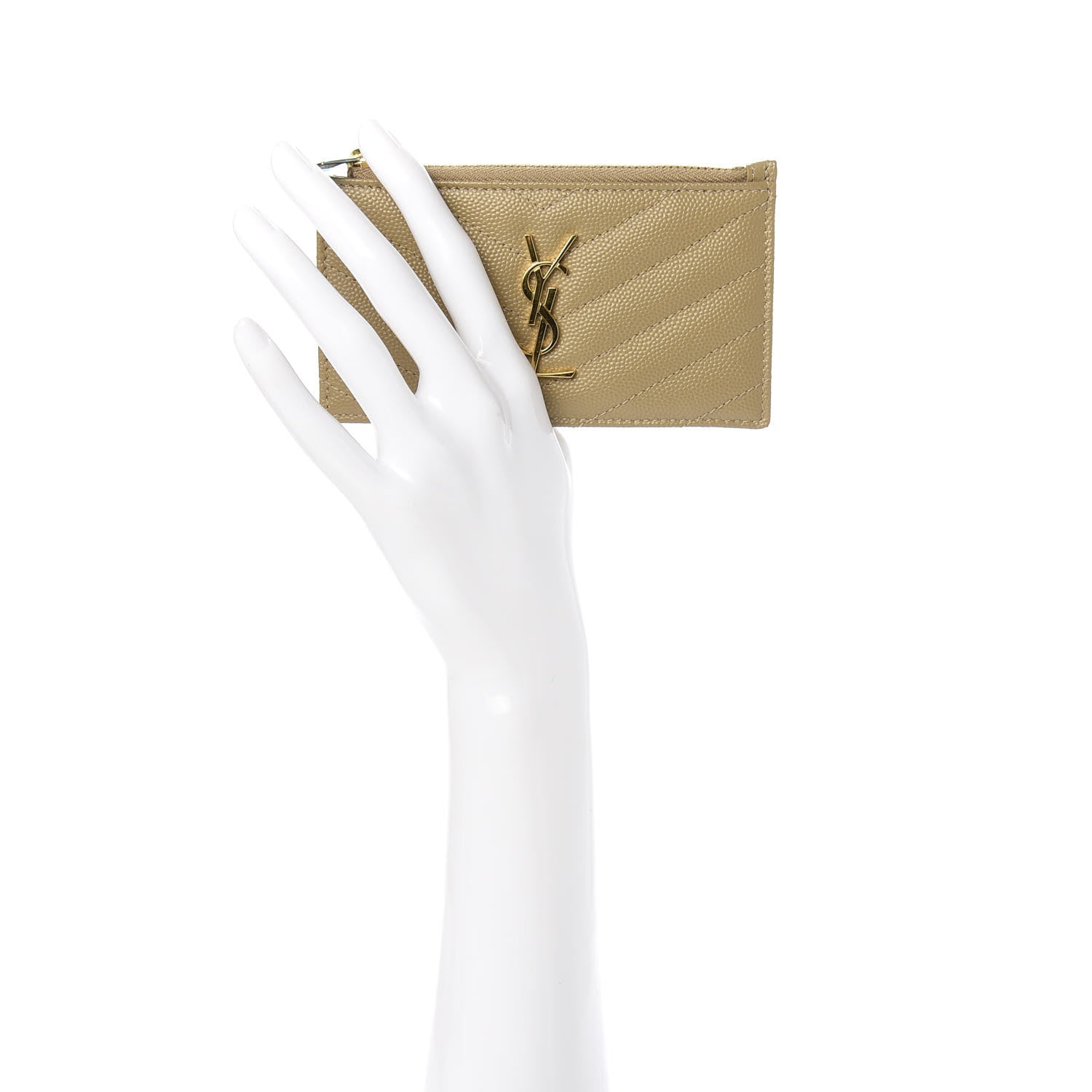 Saint Laurent Monogram Grain de Poudre 5 Fragments Zip Pouch Card Holder Dark Latte 2 of 7