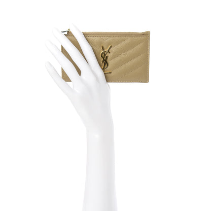 Saint Laurent Monogram Grain de Poudre 5 Fragments Zip Pouch Card Holder Dark Latte 2 of 7