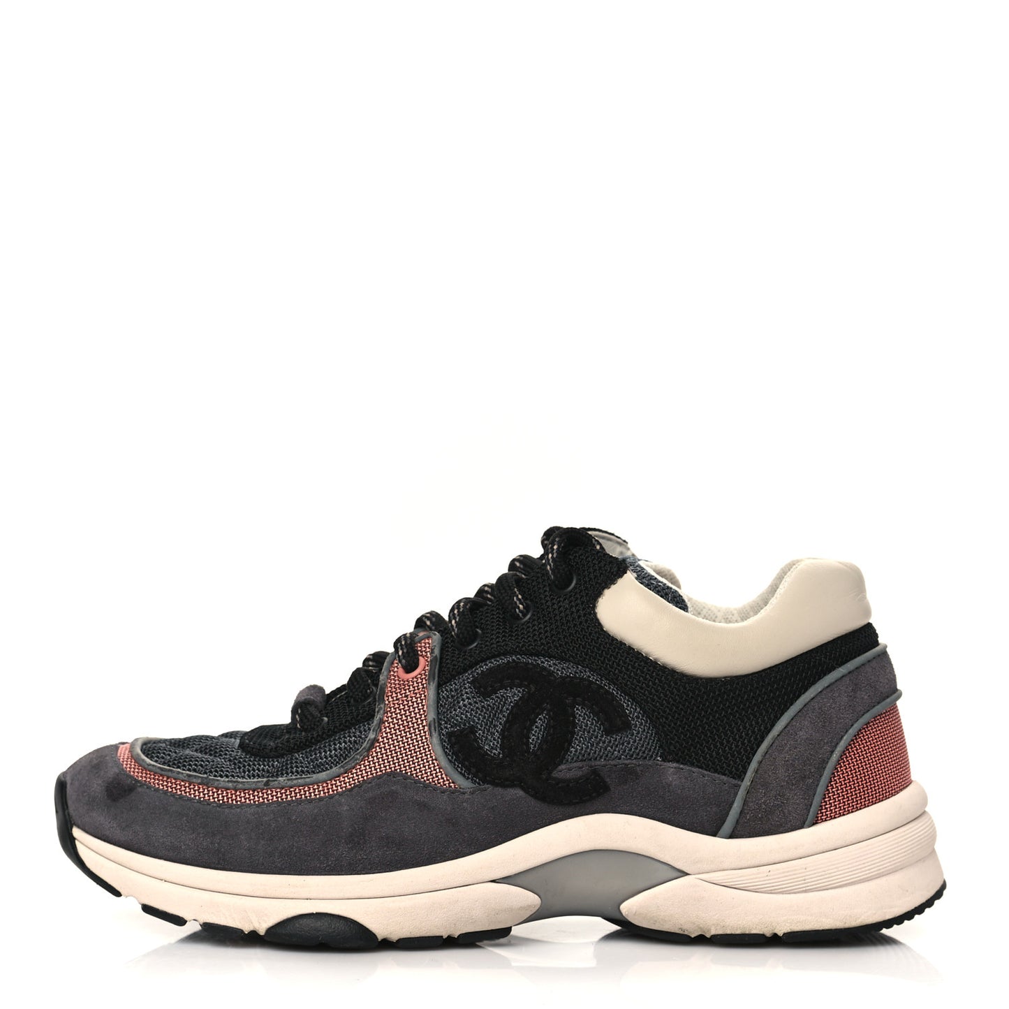 Nylon Calfskin Suede Womens CC Sneakers 37.5 Grey Pink