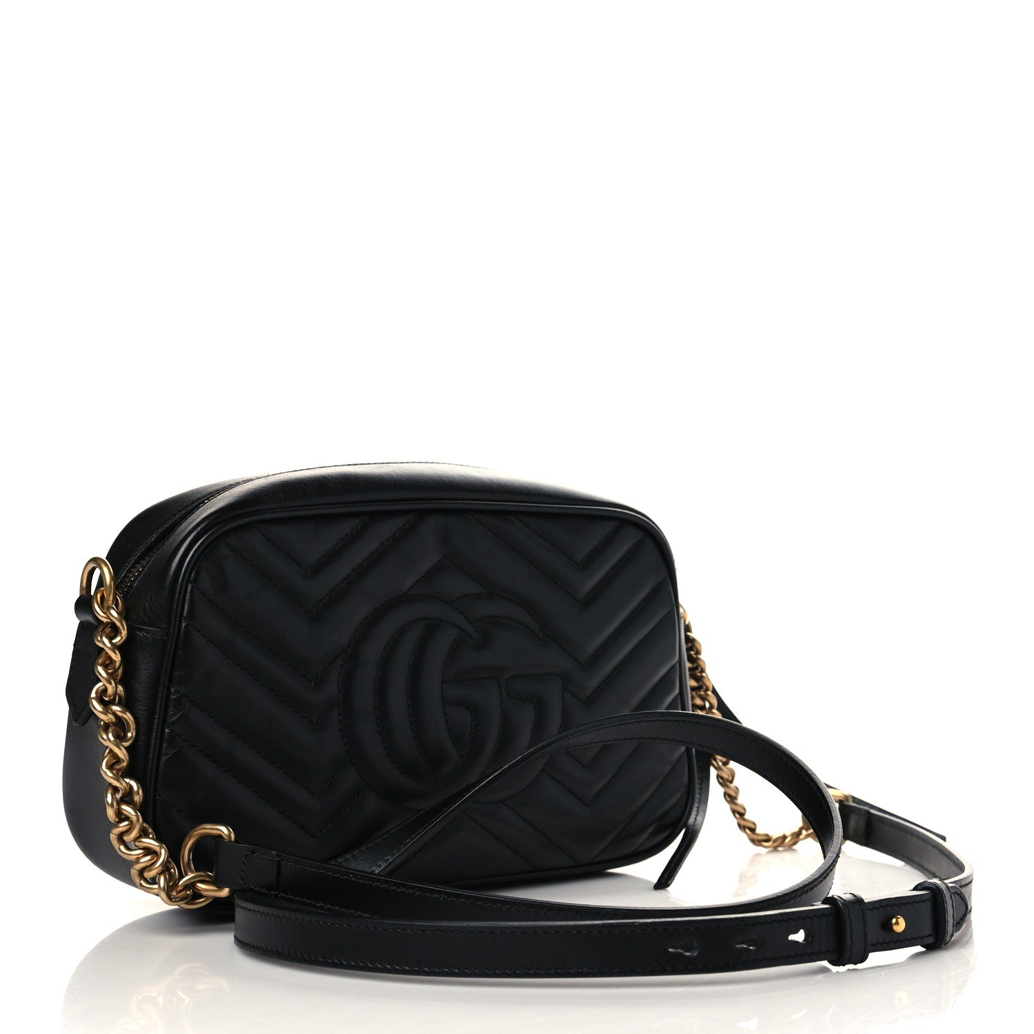 Gucci Calfskin Matelasse Small GG Marmont Chain Shoulder Bag Black 4 of 7