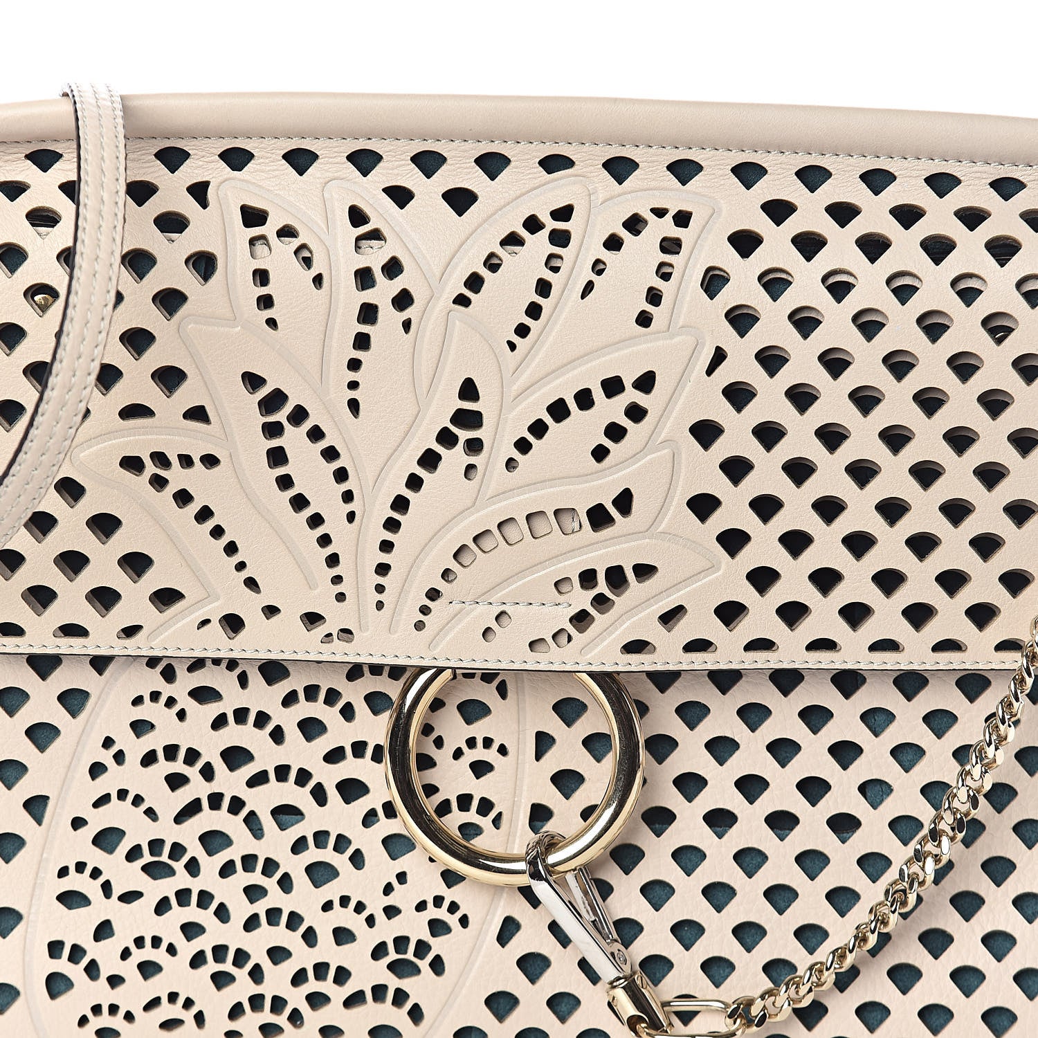 Chloe Calfskin Pineapple Perforated Medium Faye Shoulder Bag Abstract White 7 of 9