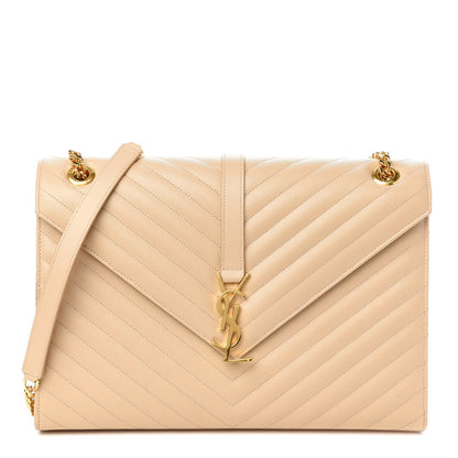 Saint Laurent Grain De Poudre Matelasse Chevron Large Monogram Satchel Nude Powder 1 of 10