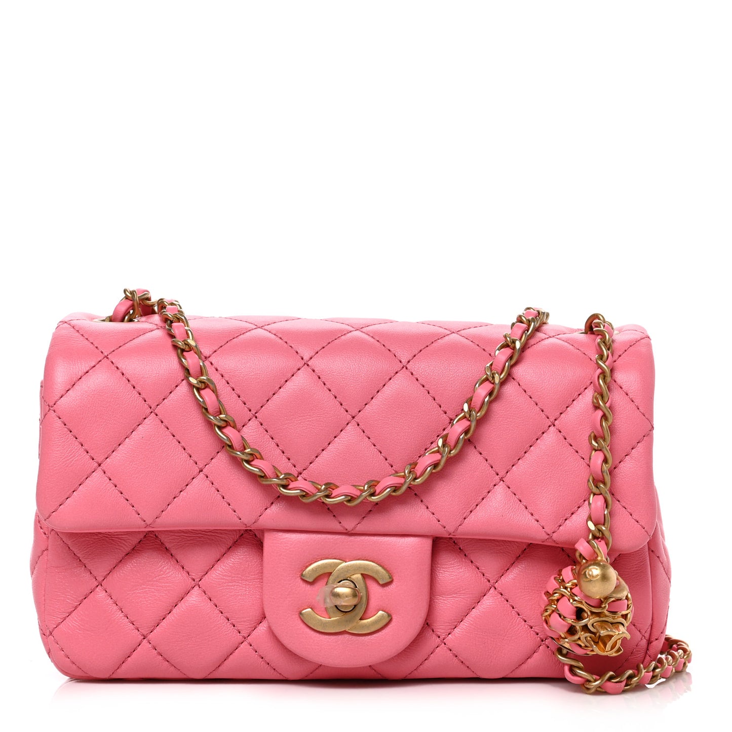 Lambskin Quilted Mini Rectangular Pearl Crush Flap Pink