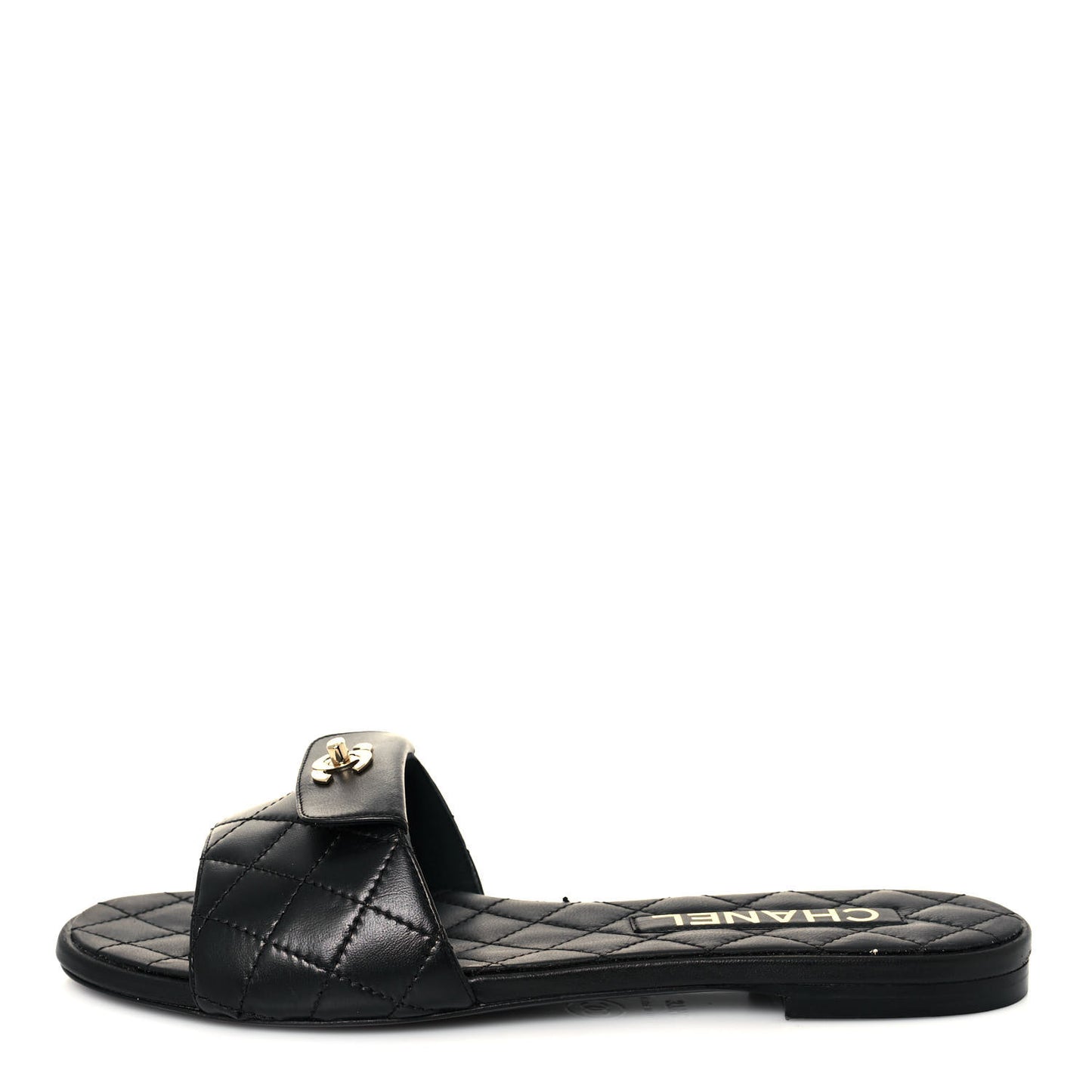 Lambskin Quilted CC Turnlock Sandals 37.5 Black
