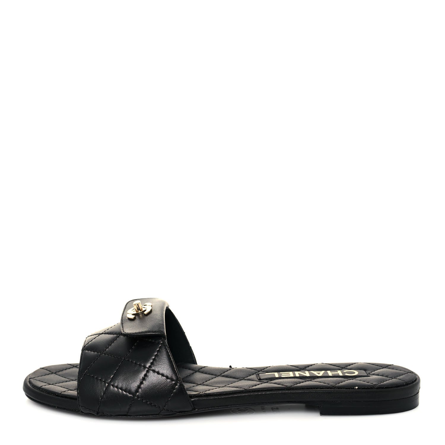 Chanel Lambskin Quilted CC Turnlock Sandals 37.5 Black 1 of 8
