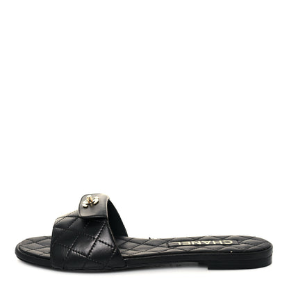 Chanel Lambskin Quilted CC Turnlock Sandals 37.5 Black 1 of 8