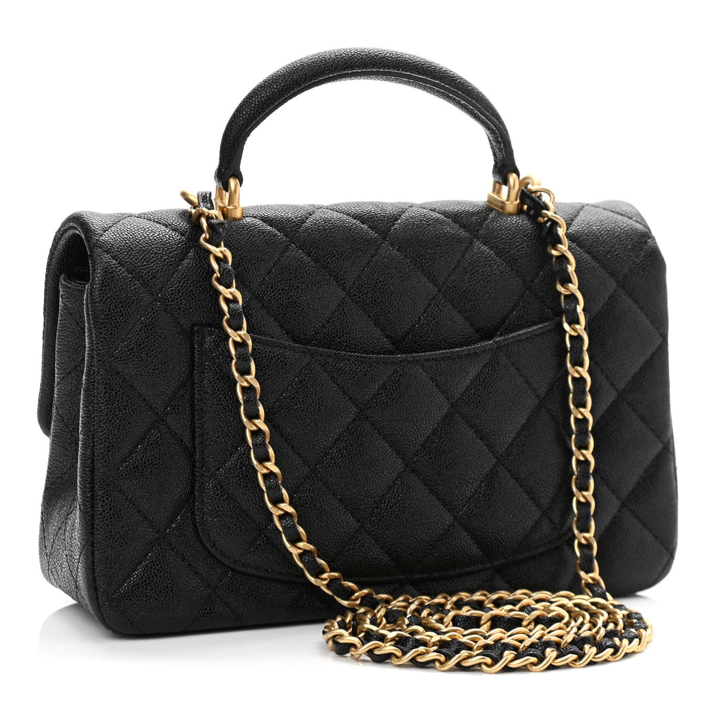 Caviar Quilted Mini Top Handle Rectangular Flap Black