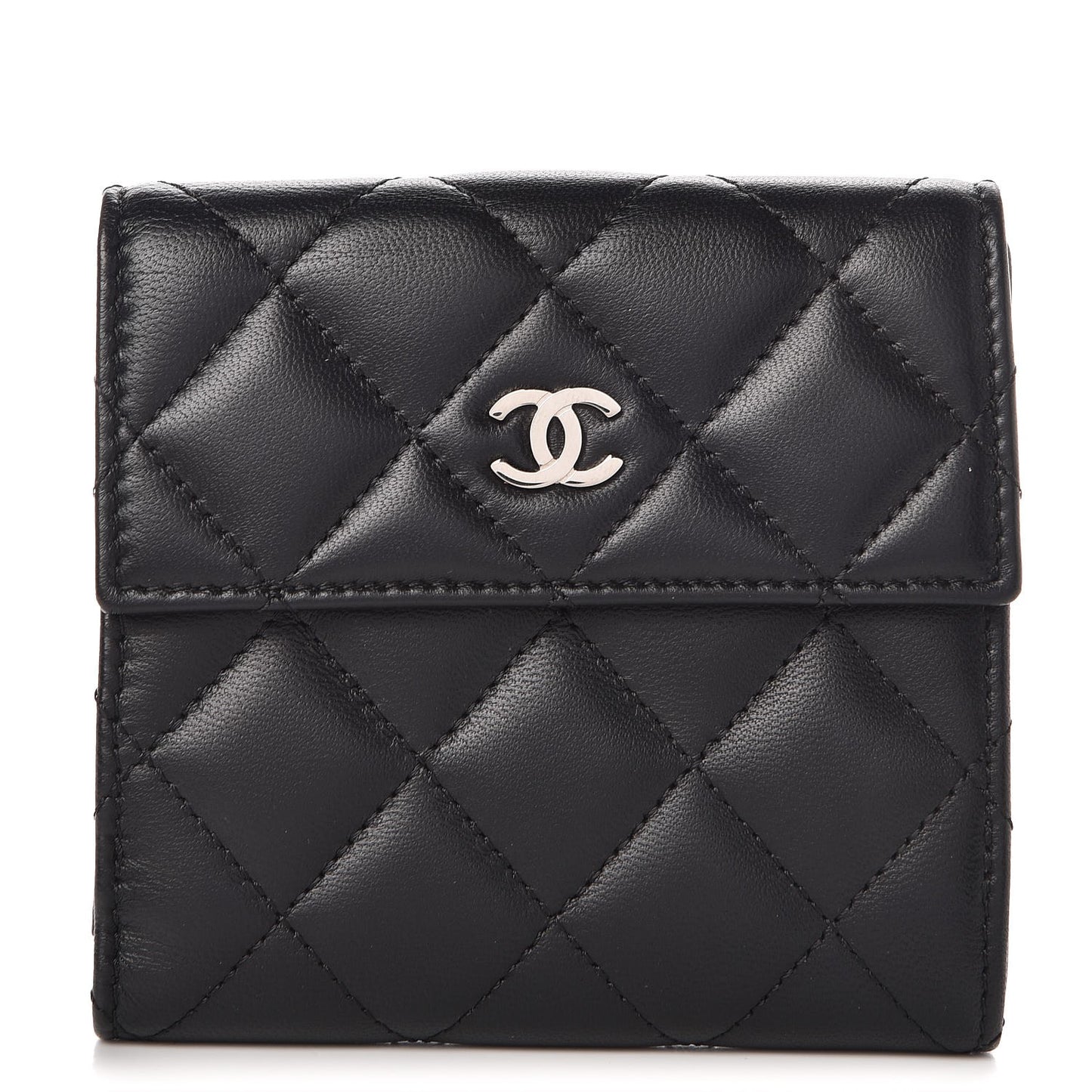 Lambskin Quilted Compact French Flap Wallet Black