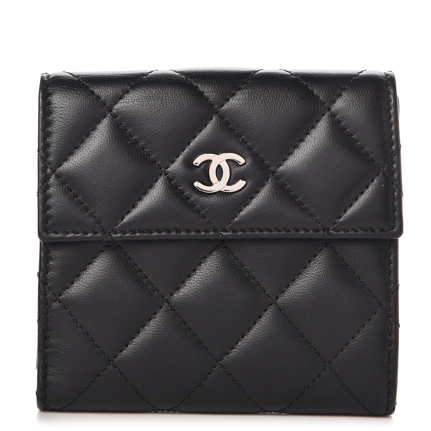 Chanel Lambskin Quilted Compact French Flap Wallet Black 1 of 9