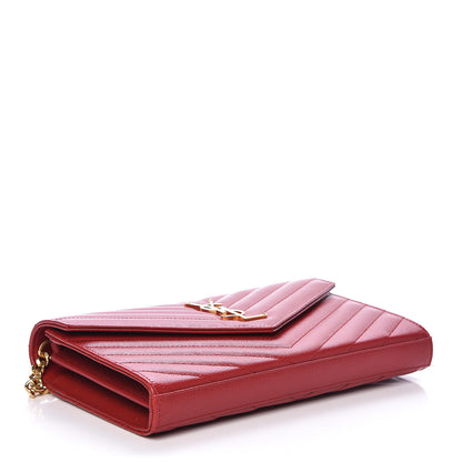 Saint Laurent Grain De Poudre Matelasse Chevron Monogram Chain Wallet Red 4 of 9