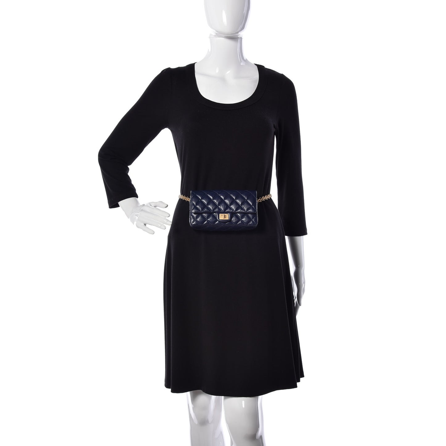 Aged Calfskin Quilted 2.55 Reissue Flap Belt Bag Clutch Navy