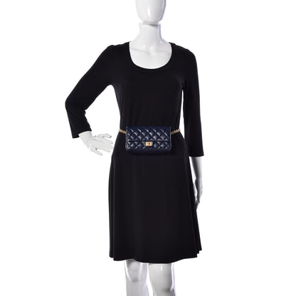 Chanel Aged Calfskin Quilted 2.55 Reissue Flap Belt Bag Clutch Navy 2 of 11